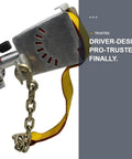 Heavy Duty Pneumatic Strap Launcher For Flatbed Trucks showing air powered winch tool with safety strap and metallic body.