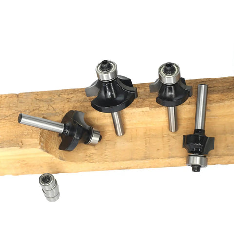 Top Shelf Four Piece Roundover And Bead Router Bit Set With One Quarter Inch Shank for smooth woodworking edges and multi radius profiles.