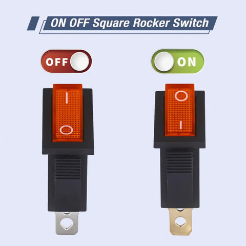 10 Piece Lighted Rocker Switch Kit On Off 3 Pin 2 Position KCD3 SPST With Lit Red Indicator 125V 20A And 250V 15A AC