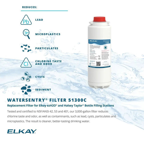 Image of WaterSentry Plus Replacement Filter with icons for lead, microplastics, chlorine taste, odor, cysts reduction.