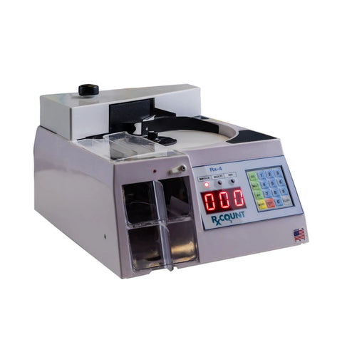 Rx-4 Automatic Pill Counting Machine Compact Digital Tabletop Pharmaceutical Counter with LED display for doctors and pharmacies.