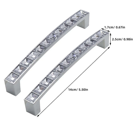 Crystal U Shaped Drawer Pull Handles In Bright Chrome With Screws, Boss Modern Minimalist Cabinet Knobs, 14cm size, 2 Pack