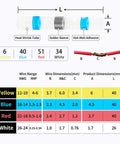 Diagram showing color codes and dimensions for 131 Piece Solder Seal Wire Connector Kit With Heat Shrink Waterproof Butt Connectors.