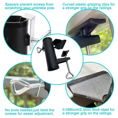 Beefy Heavy Duty Patio Umbrella Clamp Holder For Fences And Decks Ultra Tough Metal Umbrella Mount Bracket With Wide 0-1.96 Inch Opening