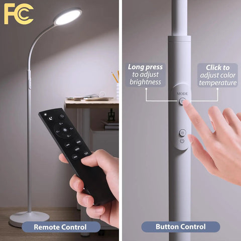 White Floor Lamp With Super Bright Dimmable LED For Living Room Adjustable Gooseneck Reading Light Remote Control And Custom Color Temperature Standing Floor Lamp With Eye Friendly Design