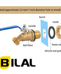 Brass Rain Barrel Spigot With Three Quarter Inch GHT Male Thread Quarter Turn Ball Valve and Bulkhead Fitting assembly diagram