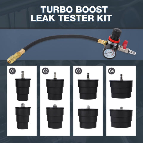 Turbo boost leak tester kit with pressure gauge and hose; 10-piece stepped adapter set (1.38–3.54 in), Amazon