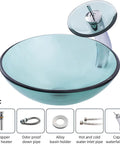 UMJIGF Tempered Glass Vessel Sink with Faucet and Drain Combo for Modern Bathroom Countertops featuring a round glass bowl and waterfall faucet.