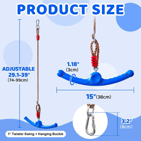 Twister Swing 360 Spin Handle For Kids Slackline Accessories And Swing Attachment Backyard Blue Hang Toy, size 15x1.18"