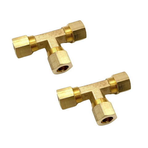 Two brass 3/8-in compression tee fittings with three 3/8-in OD connections