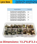 Vibrant Assortment Of Zinc Plated M5 And M8 Hex Socket Furniture Inserts With Durable Color Coding In Compact Case showcasing 75 pcs in a box.