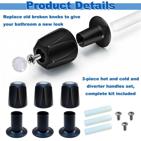Matte Black Shower Knob Replacement Kit For Pfister Verve Tub And Shower 3-Piece Set with Hot Cold Diverter Handles and parts