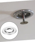 Straight Up Sharp Set 5 Pack Decorative Fire Sprinkler Cover Plates with visible stainless steel installation and nozzle cover.