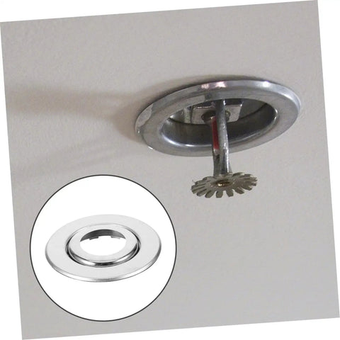 Straight Up Sharp Set 5 Pack Decorative Fire Sprinkler Cover Plates with visible stainless steel installation and nozzle cover.