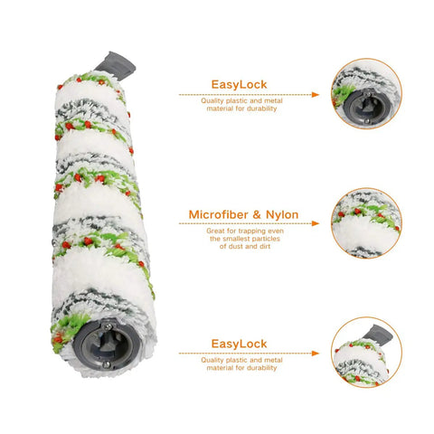 CrossWave X7 Pet Pro Compatible Brush Roller showing EasyLock and microfiber features for efficient cleaning.