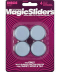Hella Sturdy Furniture Sliders Pack Of Four With Self Adhesive Bottoms For No Sweat Moving Of Couches Tables And Storage Cabinets On Hardwood Or Carpet in packaging, showcasing four gray adhesive discs.