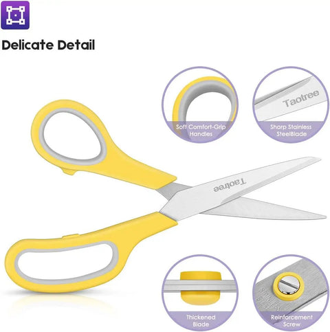 6 Pack 8 Inch All Purpose Heavy Duty Scissors Bulk Set For Office, School, And Classroom Use with detailed grip and blade features