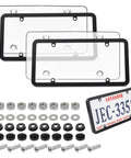 2Pack Transparent License Plate Cover And Frame Set, Clear Front And Rear Plate Holder, with screws and caps, black frame