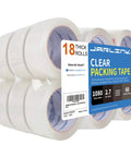 Clear Packing Tape 18 Rolls Heavy Duty Sealing Tape For Shipping And Moving, 2.7 Mil Thick, stacks of 60-yard rolls with label