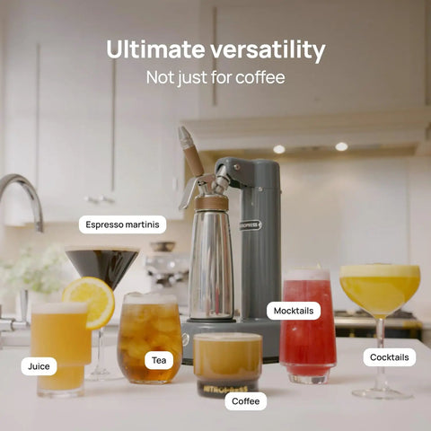 NitroPress Ds Electric Nitro Cold Brew Coffee Maker Machine Brewing Device for Smooth Creamy drinks and cocktails setup.