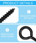 Heavy Duty Black Screw Eyes One Inch Iron Loop Hooks For Diy Crafts And Photo Display showing screw with regular thread and loop design.