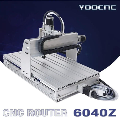 Beast Of A USB Port 6040 2200W CNC Router with limit switch and Mach3 USB connectivity, angled view of metal frame and spindle.