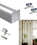 Ultimate Folding Door Track Kit With Wall Mounted Rail And Silent Ball Bearing Rollers Fits Wood Doors 25 To 45mm Thick, wall rail and rollers shown