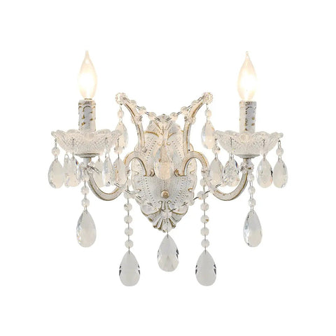 White Crystal Wall Sconce Lighting With Modern K9 Glass Crystal Drops Shade, Sleek Wall Lamp For Bedroom And Living Room