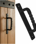 Premium Solid Heavy Duty Rustic Twisted Barn Door Handles In Black Wrought Iron Six Inch Farmhouse Cabinet Pulls on wood door