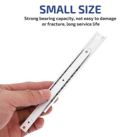 Person holding 16mm Wide Two Way Drawer Slides For Furniture And Cabinets Aluminum Alloy Micro Extension Rails 140mm Heavy Duty