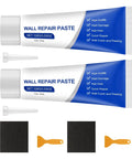 Wall Repair Kit With Quick Drying Putty Filler, Scraper And Sandpaper, DIY Friendly Fix For Holes And Cracks On Drywall Or Concrete, Low Odor, Smooth Finish For Your Living Rooms And Offices At Home, featuring two tubes of wall repair paste, sandpaper sheets, and scrapers.