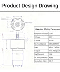 Technical drawing of 4V D-Shaft Beefy Torque DC Motor For Cleaning Shower Brushes 380RPM Brush Drive Gear Motor With CW CCW Rotation Low Noise