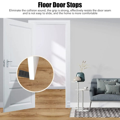 Heavy Duty Door Stopper For Hardwood Floors And Tiles shown under an open door with focus on non-slip rubber grip.