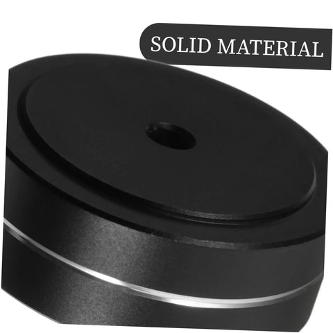 Close-up of a solid aluminum foot pad for audio gear and computer cases, anti slip vibration isolation feet for CD players, turntables, and PC towers.