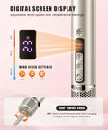 Digital screen display and controls on Eight In One Hot Air Styler And Hair Dryer Brush for precise temperature and wind settings