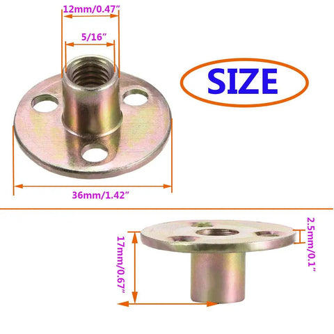 Built Like A Tank Zinc Plated Carbon Steel Screw In T Nuts With 5 16 18 Thread And Round Base Flange for solid wood assembly.