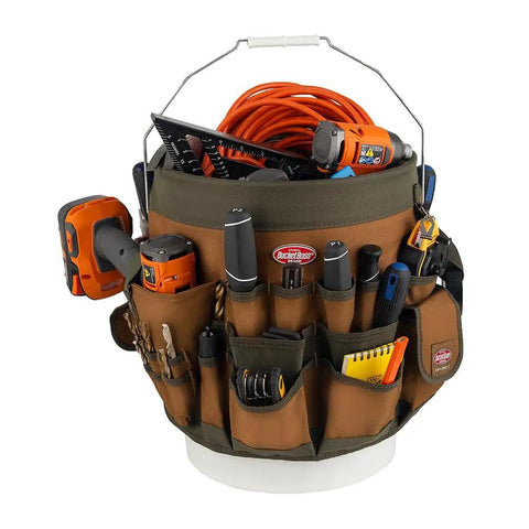 Five Gallon Bucket Canvas Tool Organizer With 56 Pockets 40 Outside 18 Inside Interior Loops For Hammers Drills Pry Bars And Long Tools