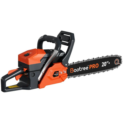 Pro Grade 62cc Gas Chainsaw 20 Inch With 2 Cycle Engine Anti Vibration in orange with 3D Anti Kickback Brake and ergonomic handles