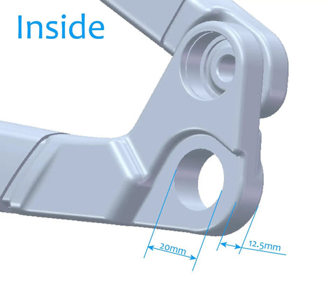 Universal Derailleur Hanger For Mountain Bikes UDH Compatible With SRAM UDH Standard Replacement Part, inside view, dimensions shown