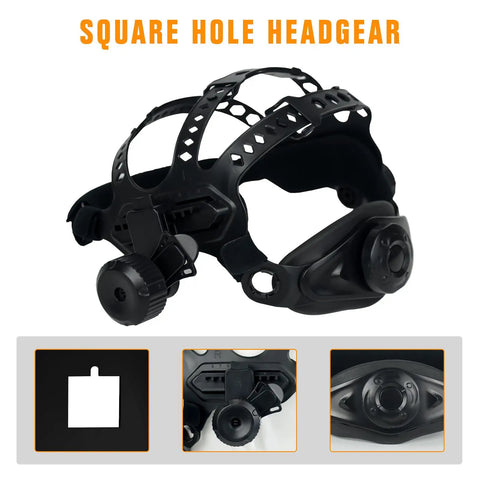 Replacement Headgear for Welding Helmet Square Hole Hood, black adjustable head strap with cushioned padding close-up