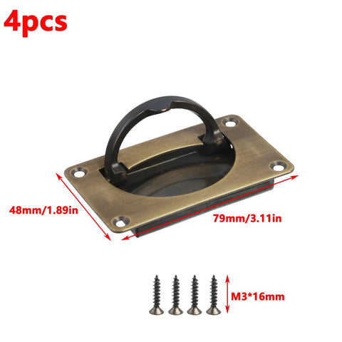 Boat Hatch Flush Ring Pull Handle Set 4 Pieces With Screws Bronze Recessed Lift Handles, dimensions 79x48mm, shown with screws