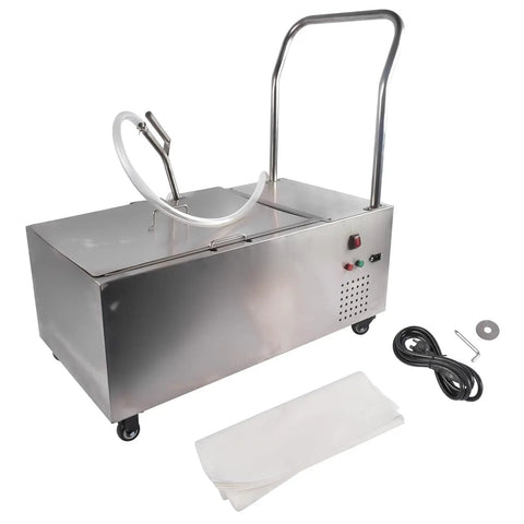 Getanye 55 Gallon Commercial Oil Filter Machine 14.53 Gal Stainless Steel Fryer Cart with hose and accessories.