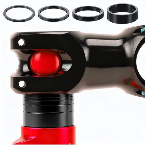 Get Your Handlebar Just Right With These Handy 12 Pack Of Aluminum Alloy Threadless Headset Spacers In Sizes 2mm 3mm 5mm And 10mm Perfect For Mountain Bikes And Road Bikes To Adjust Stem Height, shown on bike stem