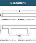 Champagne Bronze Cabinet Handles 3 Inch Hole Center Modern Pulls schematic with measurements and dimensions details.