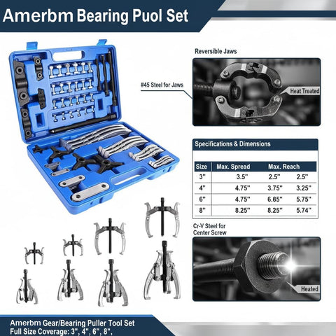 Heavy Duty Gear Puller Set With 2 And 3 Jaw Configurations 4 Piece Kit For Internal And External Pulling Includes 3 4 6 And 8 Inch Pullers