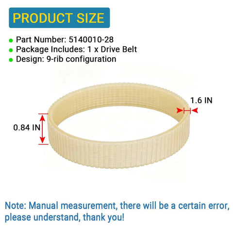 Badass Nine Rib Replacement Drive Belt For DeWalt DW735 And DW735X Woodworking Planers, 9-rib configuration, 1.6" wide, 0.84" thick.