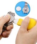All In One Hand Tool Watch Repair Kit For Precision Back Cover Opening And Lifting shown opening a watch back with ergonomic grip