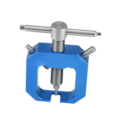 Top Shelf Pinion Gear Puller Kit For Rc Cars And Truggies, blue aluminum remover tool with jaw for safe gear extraction.