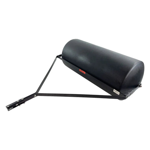 Side view of a Heavy Duty Tow Behind Poly Lawn Roller 42 Gallon 390 Pound Capacity With 18 By 36 Drum showcasing sturdy black poly drum.