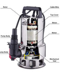 Diagram of Heavy Duty 3/4 HP Submersible Sump Pump With 2800 GPH Water Pump Capability, Stainless Steel Body, Built In Float Switch